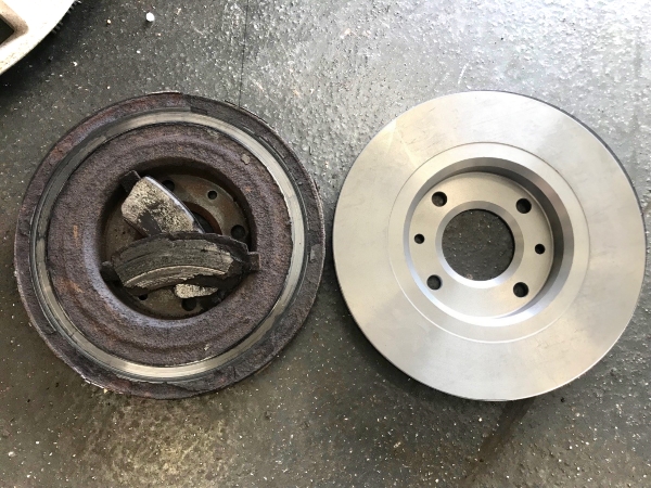 Left - Defective brakes removed from a customers car | Right - A brand new brake disc